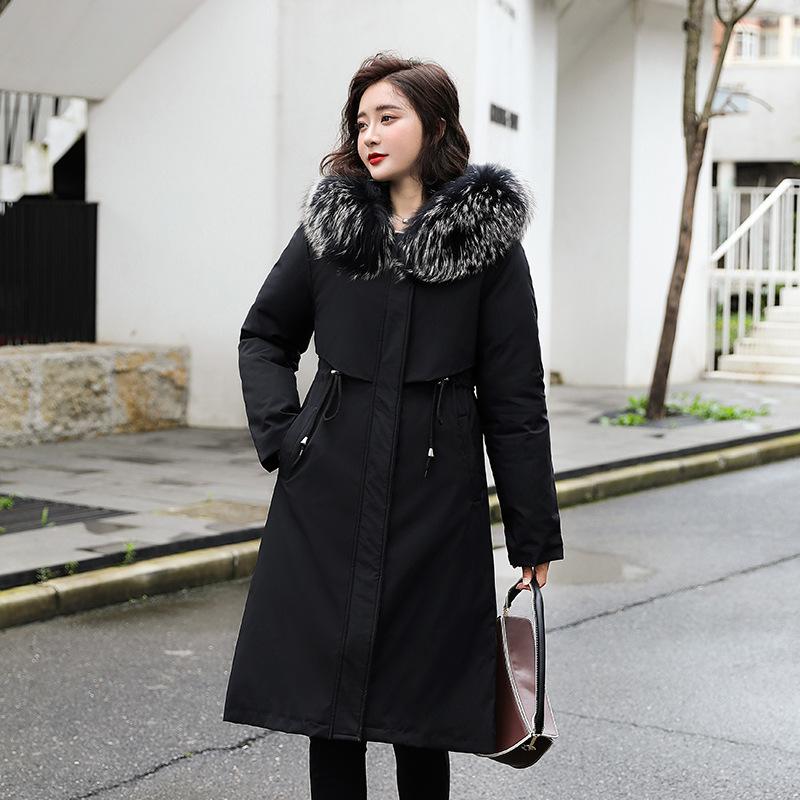 Women's Parker Casual Medium and Long Two Wear Cotton Clothes Winter Slim and Skinny Warm Cotton Jacket Women