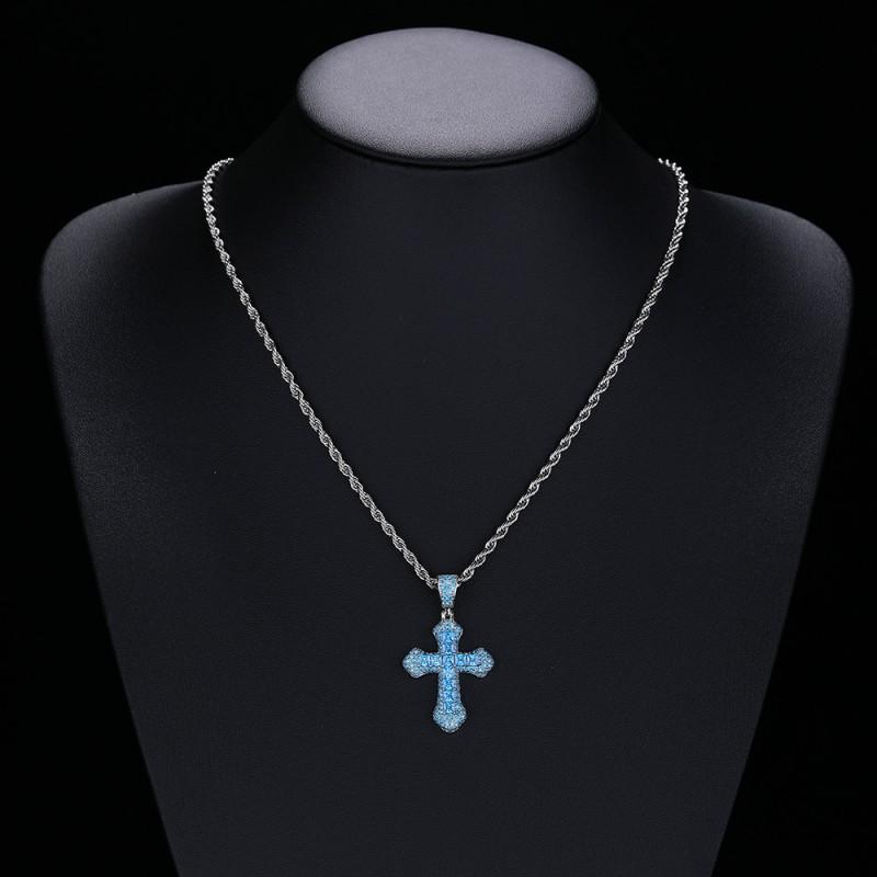Stainless Steel Cross Pendant Necklace Men Women Hip Hop Style Full Zircon Crystal Chain Jewelry