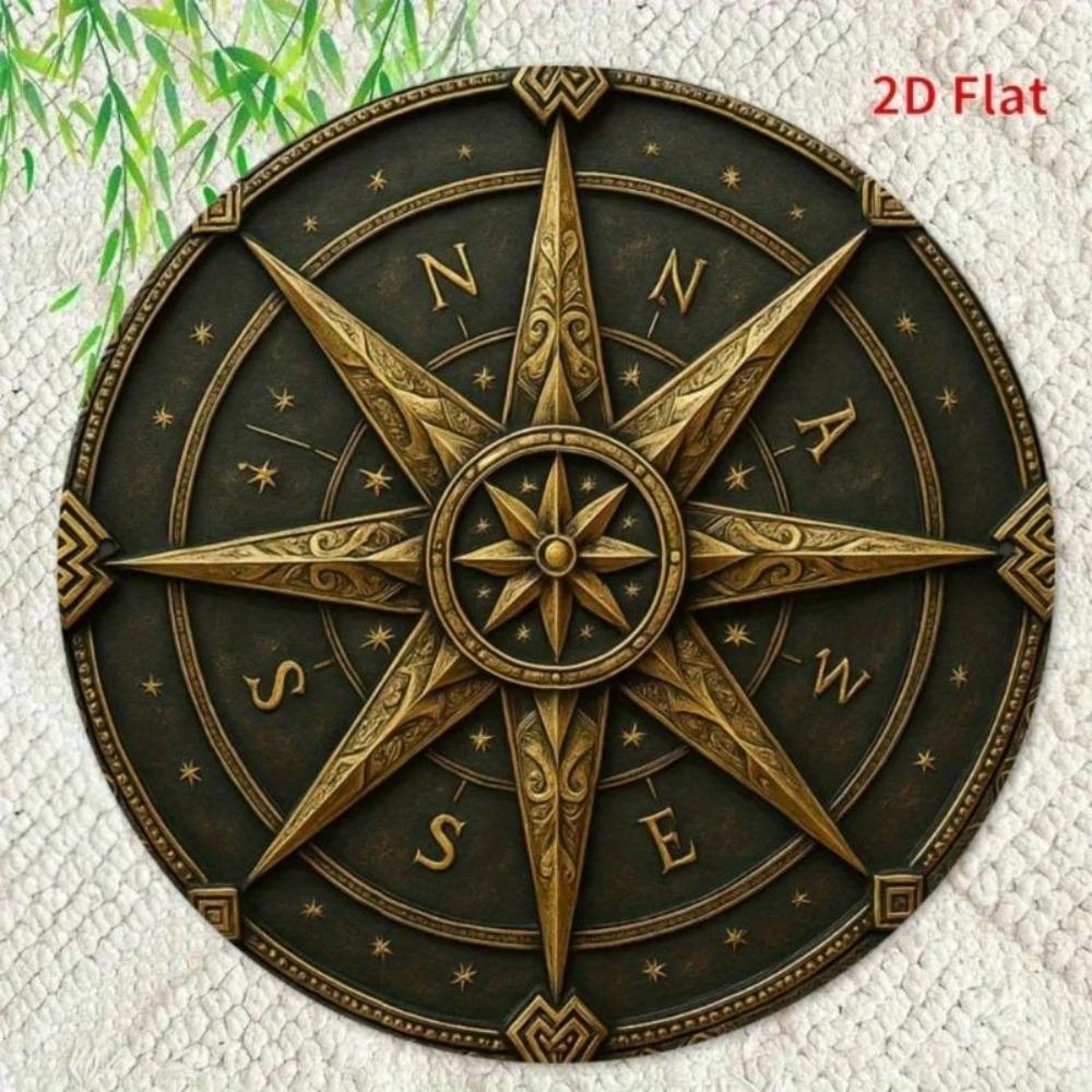 Vintage Metal Wall Art Compass Decor Round Iron Design Roman Numerals Star