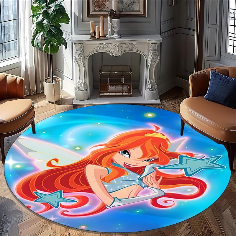 1pc Winx Club Carpet, Round Rug, Comfortable, Suitable for Entryways, Living Rooms, Office, And Bedrooms, Christmas Decoration