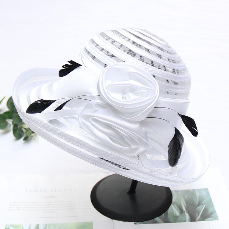 Curled Sun Hat Temperament Flower Wedding Dress Top Hat Women'S Summer Cloth Strip Mesh Sun Protection Sun Hat