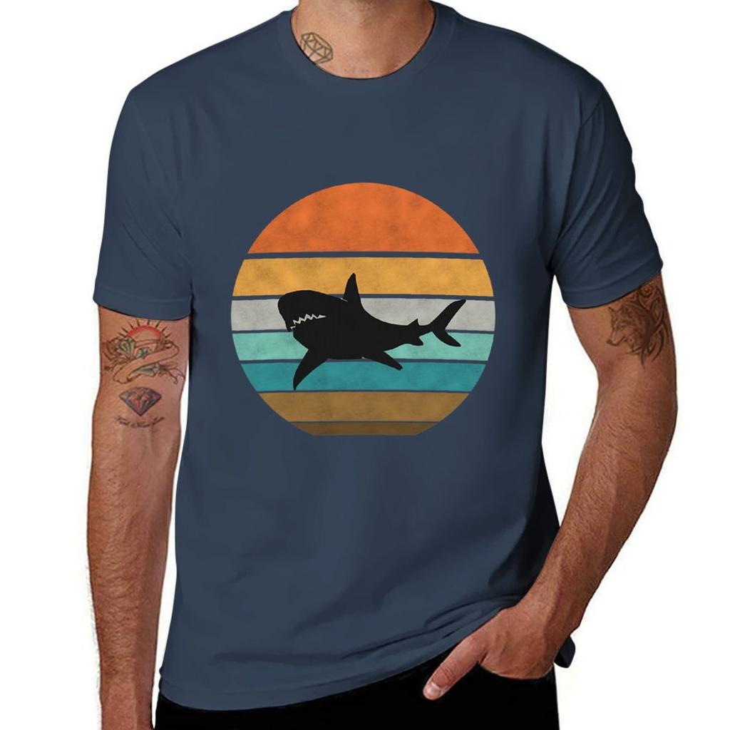 Vintage Retro Shark Silhouette Funny Tshirt Construction Work Tee Shirt