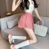 Unisex Pink High-Waisted Summer Shorts: Loose Fit, A-Line, Drawstring, Wide Leg, Trendy Sports Hot Pants