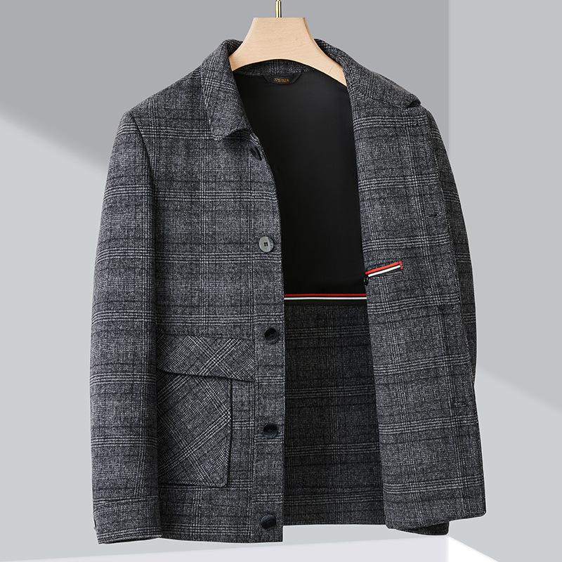 Autumn and Winter Double-sided Woolen Jacket Dad Wear Business Casual Short Cashmere Woolen Jacket Plaid Men's Top