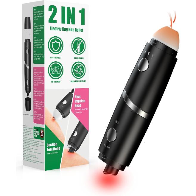 Insect Sting & Bite Relief, 2-IN-1 Bug Bite Relief with Suction Tool and Heat Mosquito Itch Relief, Rechargeable Bug Bite Sucker and Fast Itch Relief