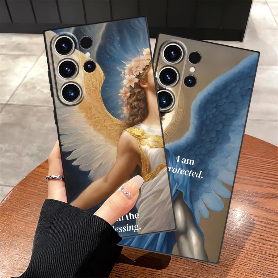Case for Samsung Galaxy S21 FE S20 S9 S10 S24 Plus Note 8 9 10 20 Ultra S23 Ultra S25 Edge Black Soft Phone Cover Angel Art