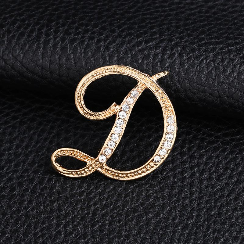 

1 шт. Брошь-булавка, любовные подарки, памятные украшения, свадебная хрустальная брошь, 26 английских букв, модная одежда, аксессуары, броши D золотой