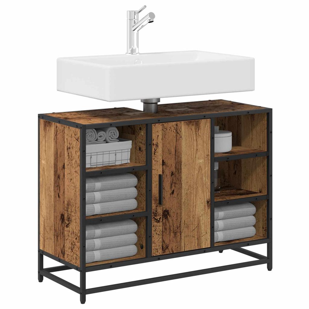 Bathroom Cabinet with Door Reclaimed Wood Look 80 x 33 x 60 cm Engineered Wood