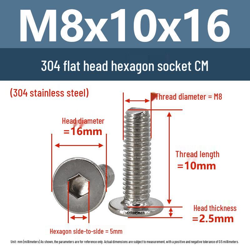 Yigu 304 Stainless Steel Flat Head Hex Socket Screws - M2 to M8 Button Head Machine Screws