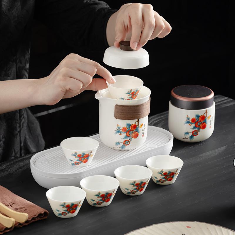 Retro Coarse Pottery Outdoor Lingxue Travel Set, Household Kung Fu Tea Set, Portable Business Trip Business Express Cup Souvenir