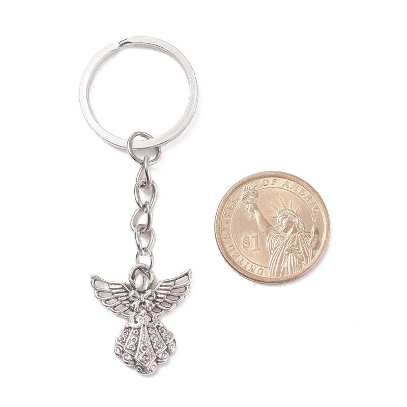 Stylish Guardian Angel Keychain Silver Metal Pendant Keyring Good Luck Charm Key Chain Cellphone Strap for Drivers
