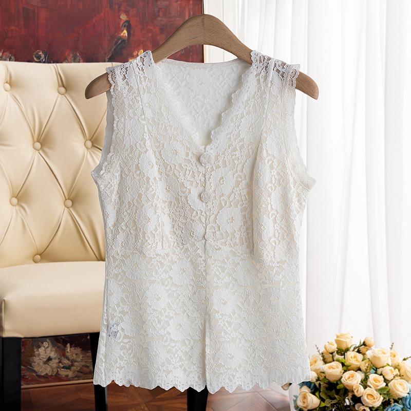 Leichter Luxus Spitze Camisole Frühling und Sommer Neu Ärmellos V-Ausschnitt Kurz Schlankes Oberteil für Innen- und Außenbekleidung