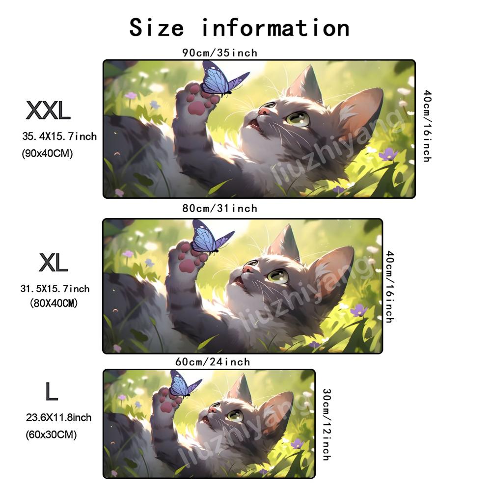 Cute Cat Theme Mouse Pad Large Computer Office Game Table Mat Rubber AntiSlip Stitched Keyboard Mats 90x40 Xxl Desk Pads