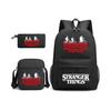 (Noir)Sac à dos Stranger Things Ensemble 3 pièces Sac d'école pour étudiant Sac en toile