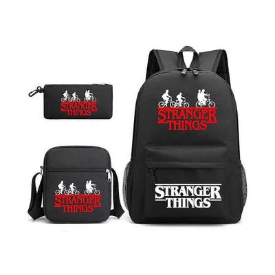 (Negro)Mochila Stranger Things Set de 3 Piezas Mochila Escolar para Estudiantes Bolso de Lona