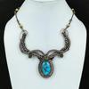 Blue Turquoise Handmade Gemstone Necklace, 999 Copper Wire Wrapped Antique Jewelry Adjustable Chain Necklace, For Engagement Gift