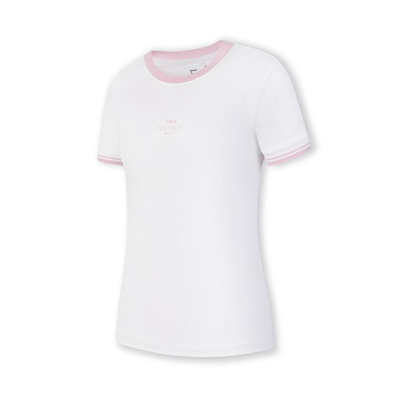 FILA Color Block Casual Short Sleeve T-Shirt Women tops Jade-White A11W513102FWT