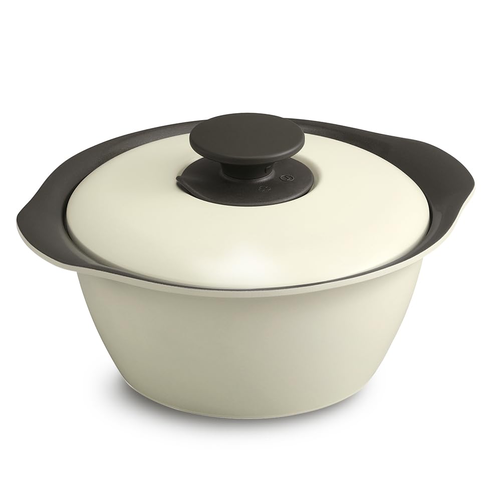 IRIS OHYAMA Waterless Induction and Gas 6 Types of Ceramic Grease Easy Far Infrared Silicone Stylish Colors Deep Pot, Double-Handled Pot, Compatible,