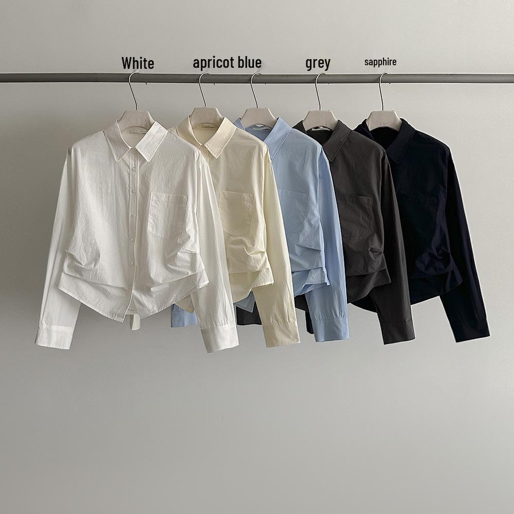 Evertrue Korean Style Women s Solid Color Loose Shirt - Short/Long Sleeve One Size синий