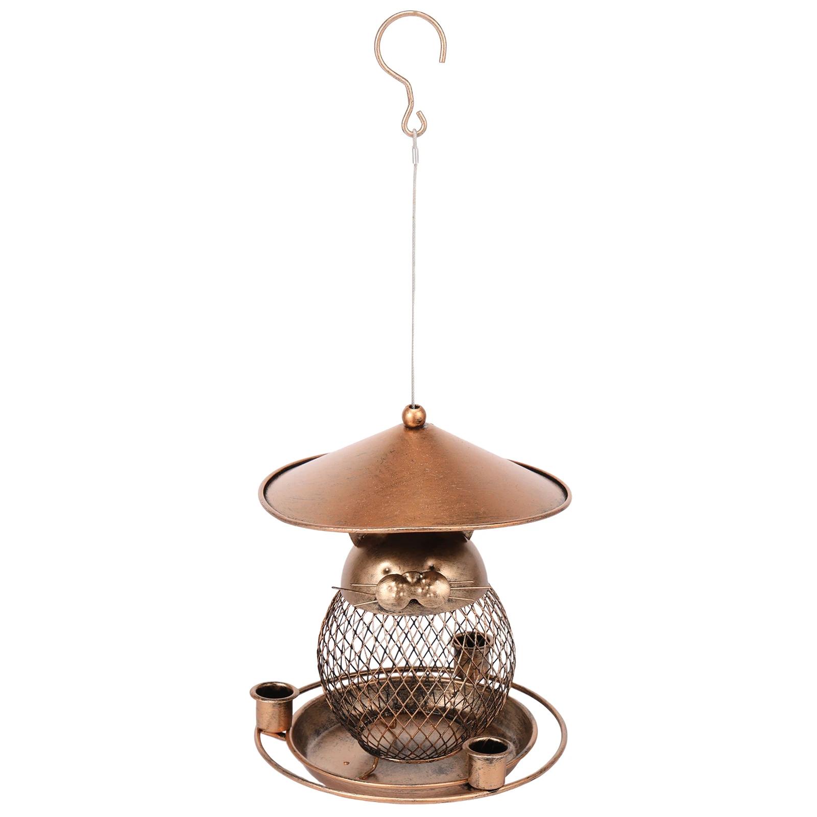 Iron Hanging Bird Feeder Outdoor Heavy Duty Wild Bird Feeder with 3 Cup Large Capacity Squirrel Proof Tray Food Dispenser