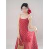 Retro Super Good-looking Fashion Temperament Waist and Thin Red Plaid Suspender Dress Casual Women's Clothing Summer