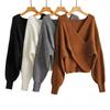 2026 Autumn Winter Solid Color V-Neck Cut-out Knit Sweater with Long Sleeves