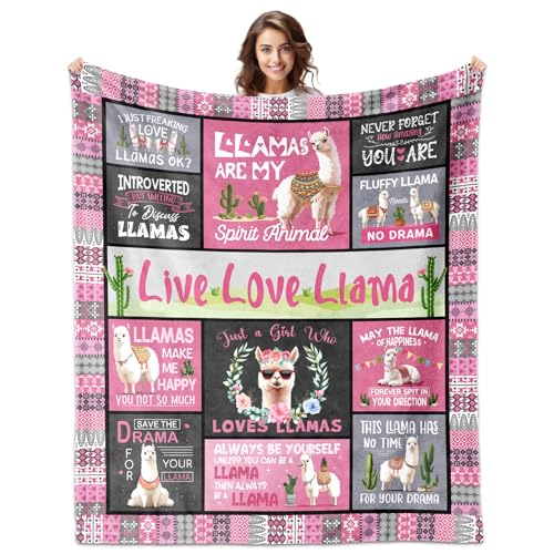 Alpaca Print Theme Decorative Cover Blanket 60x 50 inch Girls Birthday Christmas Mother's Day Gift Pink