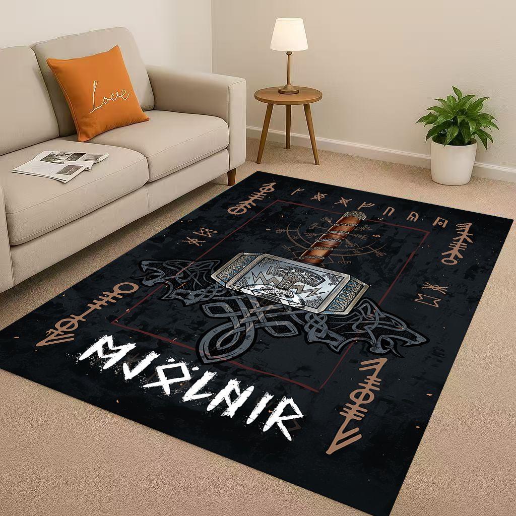 Classic Nordic Viking Totem Vegvisir Rune Valhalla Valknut Living Room Non-Slip Area Rug Carpet for Bedroom Sofa,Home Doormat