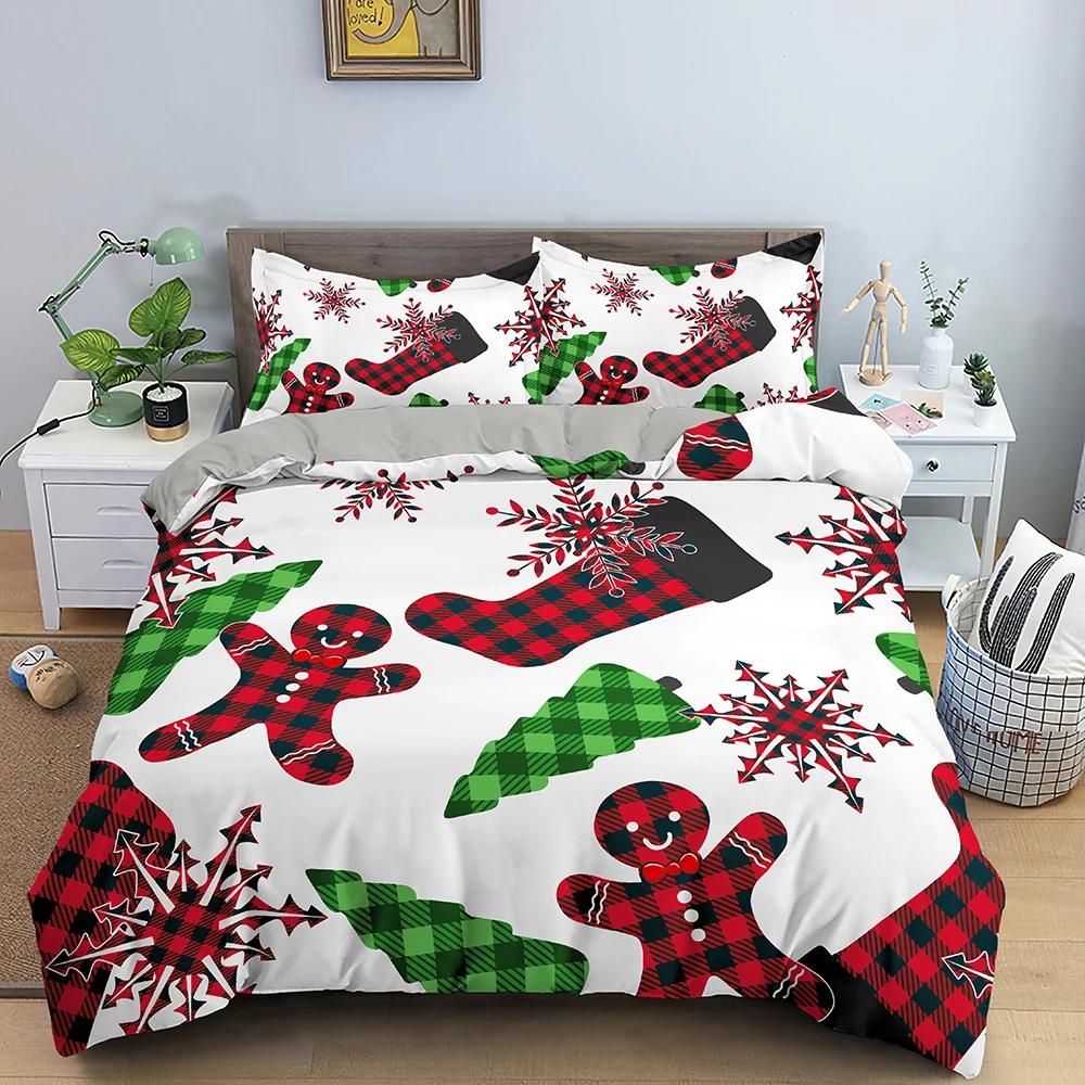 Set Biancheria da Letto Decorazione Natalizia Lusso Morbido Copripiumino Set 3D Stampato Natale Coperta Trapuntata King Queen Twin Size Tessile per la Casa