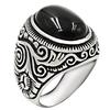 [Rockyu] Ring Onyx Men's White Seal Stand Large Grains Turquoise Ring Made of Titanium Compatible with Metal Allergies Birthday Party Fashion
