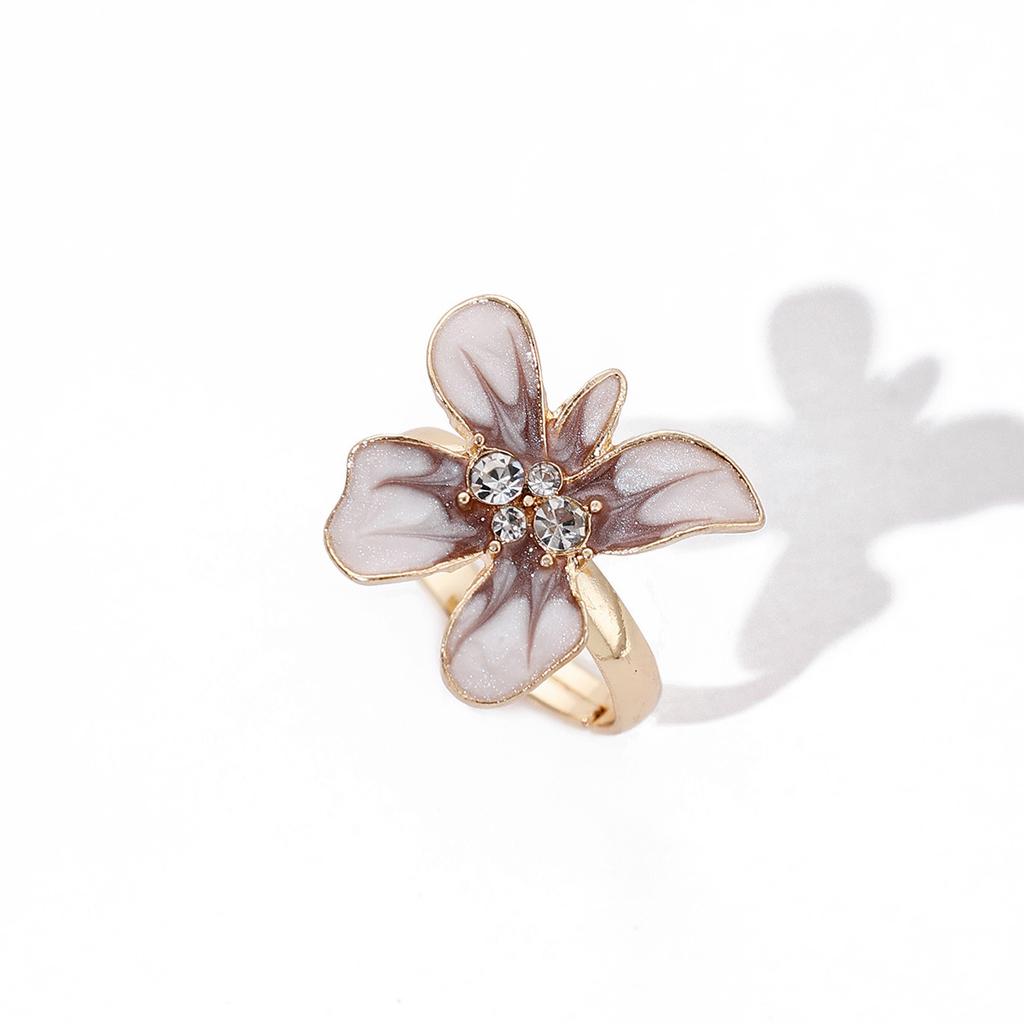 INS Style Oil Dropped Flower Rings, Fashion Versatile Minimalist Pearl Open Adjustable Hand Jewelry