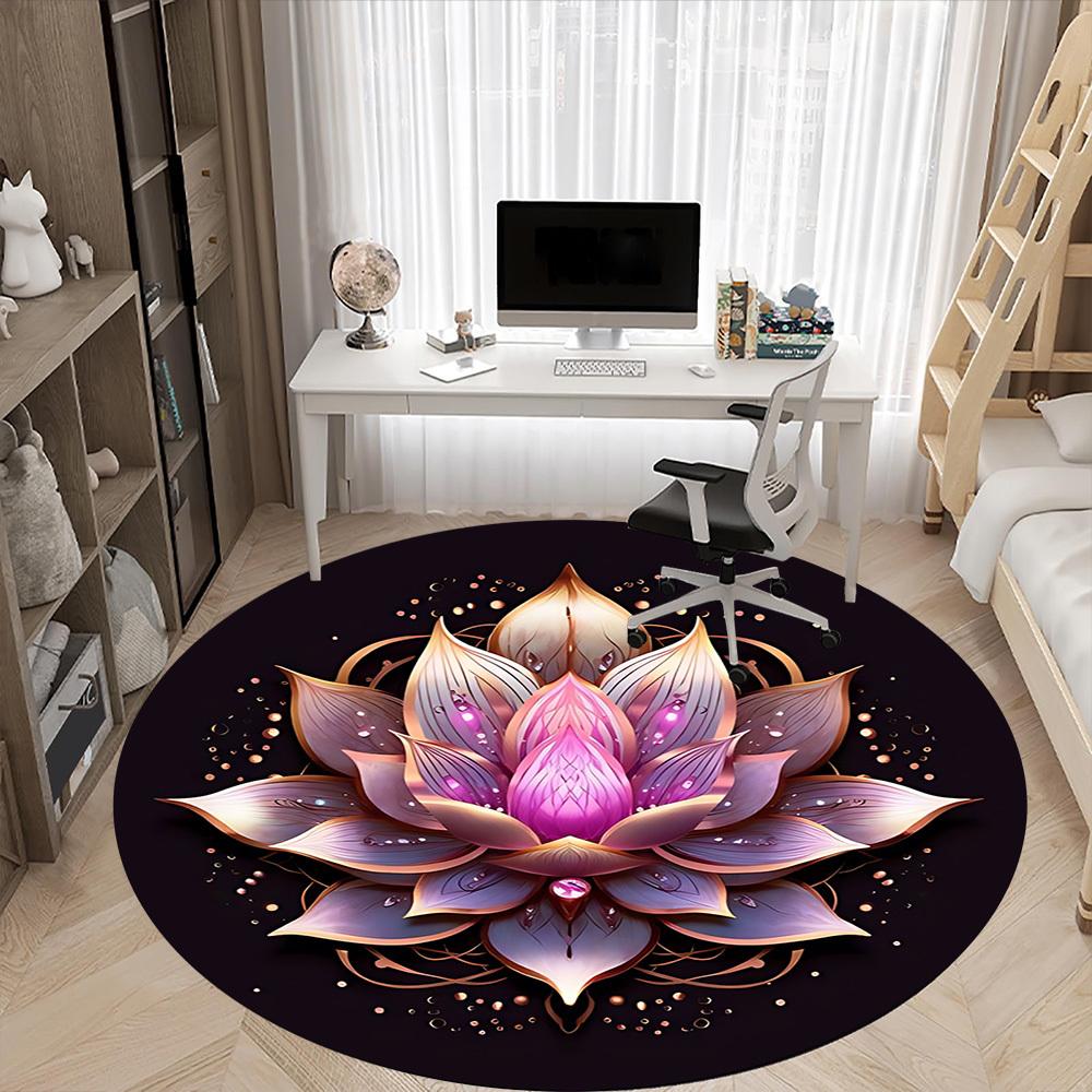 1pc Lotus Flower Mandala Office Round Rug, Carpet for Office, Gaming, Lightweight Round Floor Mat yy260208089