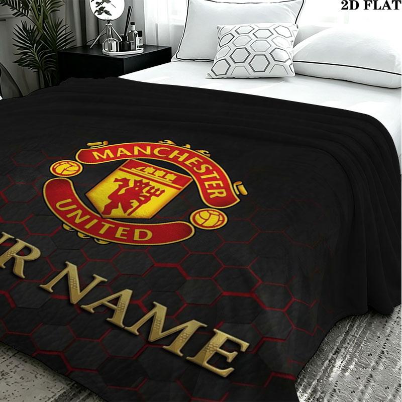 1PC Manchester United F Custom Name Patterned Flannel Blanket Suitable For All Seasons for Home Decor Warmth and Comfort Gifts Holiday Present