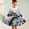 Girls Black Printed High Neck Long Sleeve A Line Flared Dress With White Fur Trim