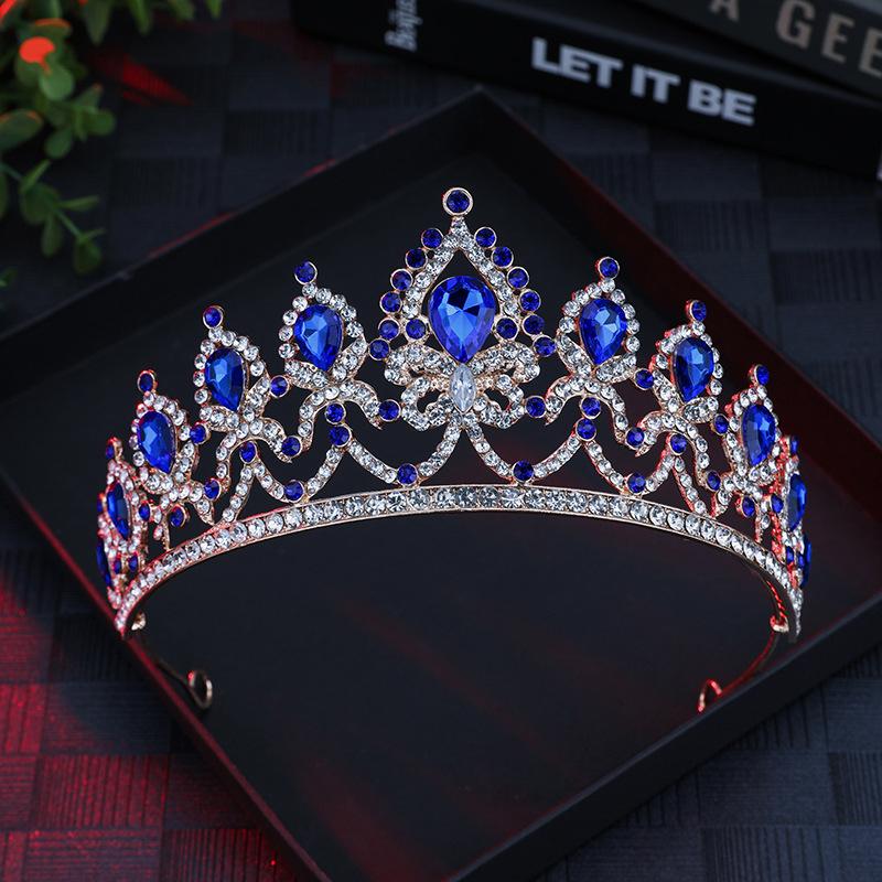 

New Design Sense Golden Crown Super Glittering Crystal Headwear Baroque Queen Bride Coming of Age Ceremony Hair Headwear