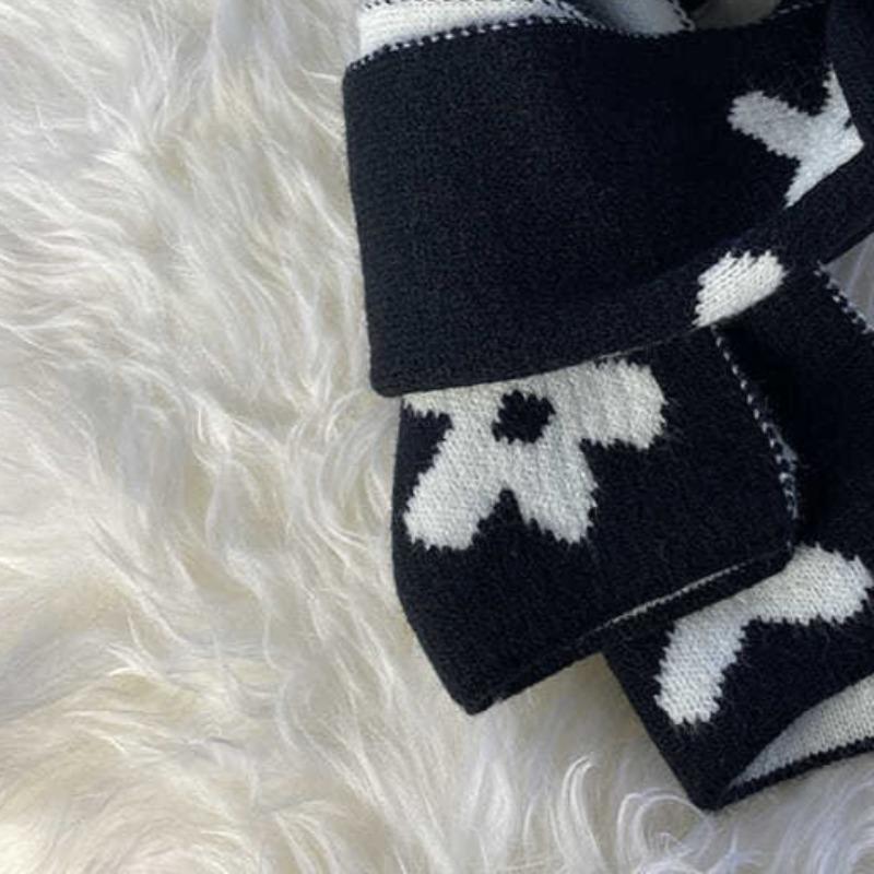 Autumn Winter Floral Pattern Imitation Cashmere Scarf for Women Korean-Style Knit Scarf Japanese-Style Warm Thickened Neck Warmer