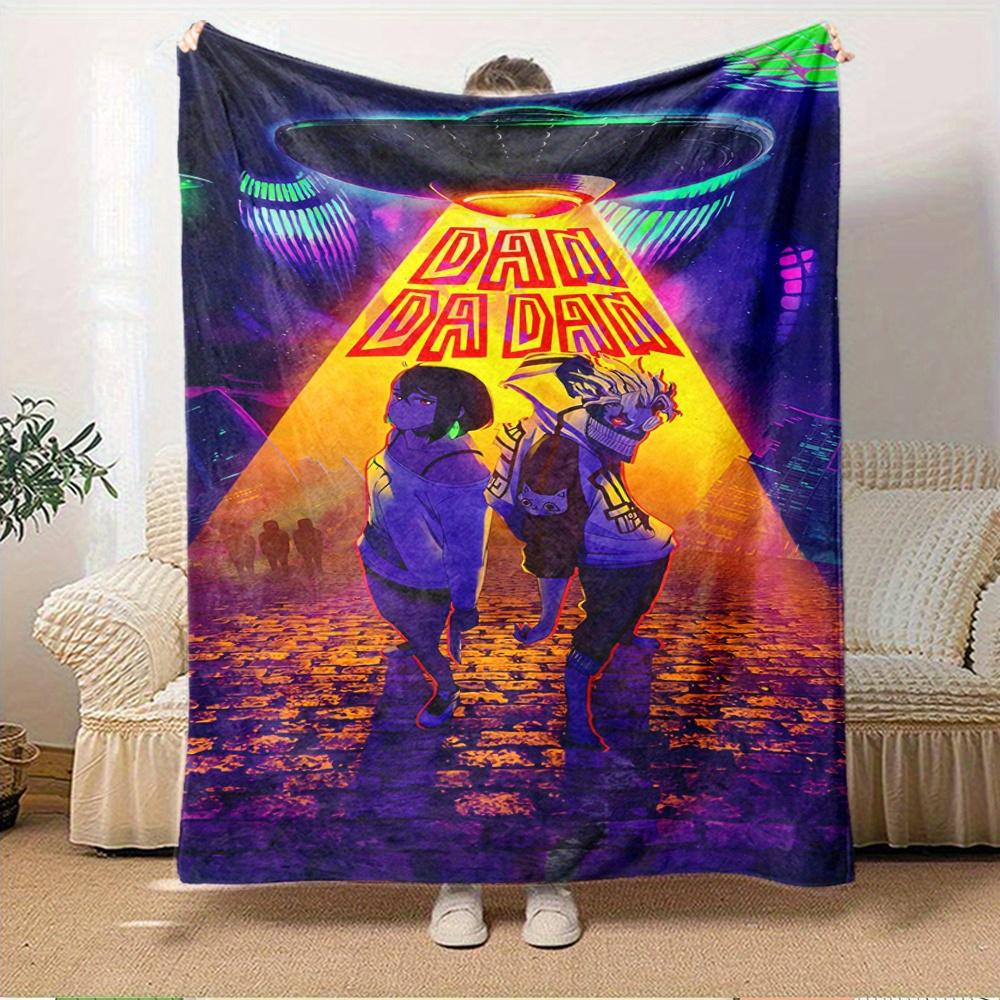 1pc Flannel Throw Blanket, DAN DA DAN,Futuristic cityscape,Neon lightsPattern Printed Blanket, Warm Cozy Soft Blanket For Couch Bed Sofa Car 150x180cm