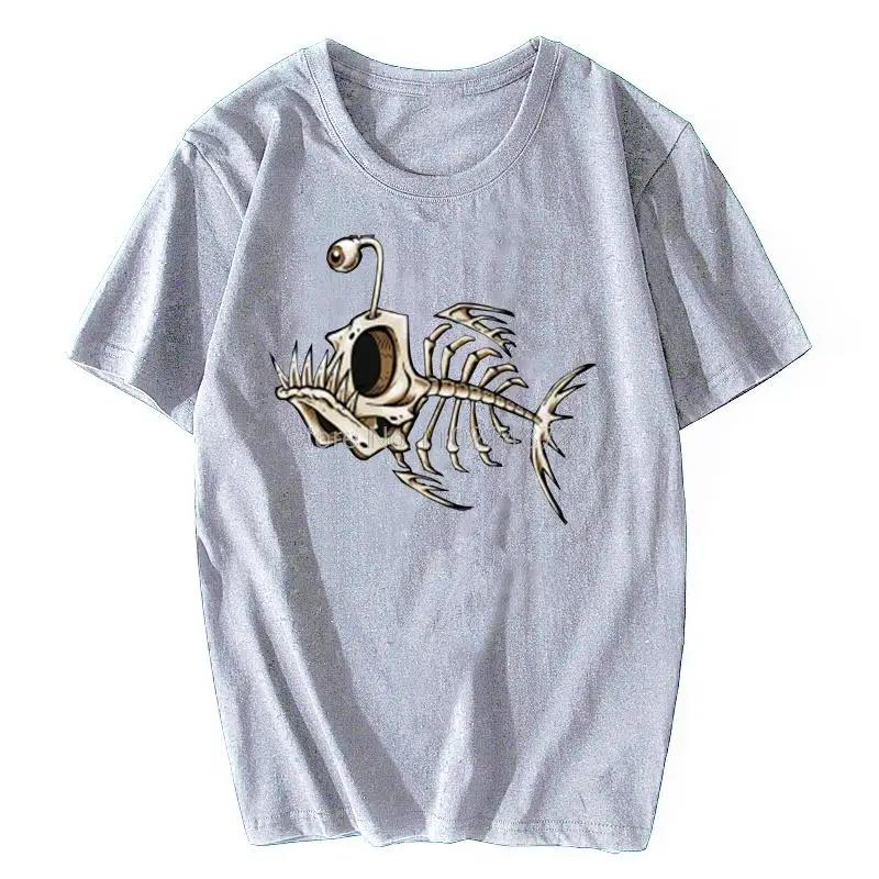 O-Neck Short Sleeve Mens T Shirt Skull Fish Skeleton Funny Fisherman Angler Aesthetic Clothes Casual Tops