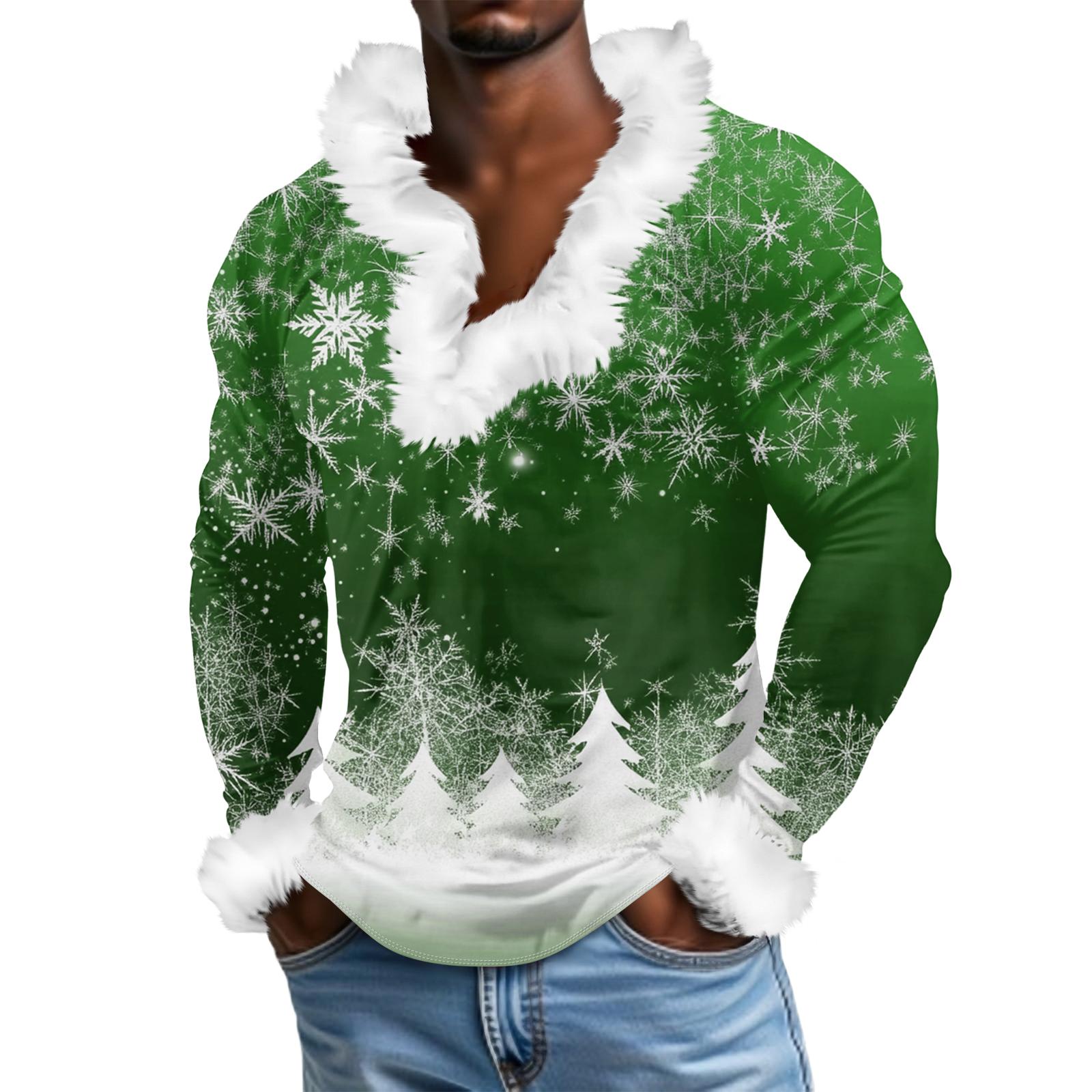

Мужской повседневный рождественский плюшевый свитшот с V-образным вырезом и длинными рукавами из флиса S зелёный