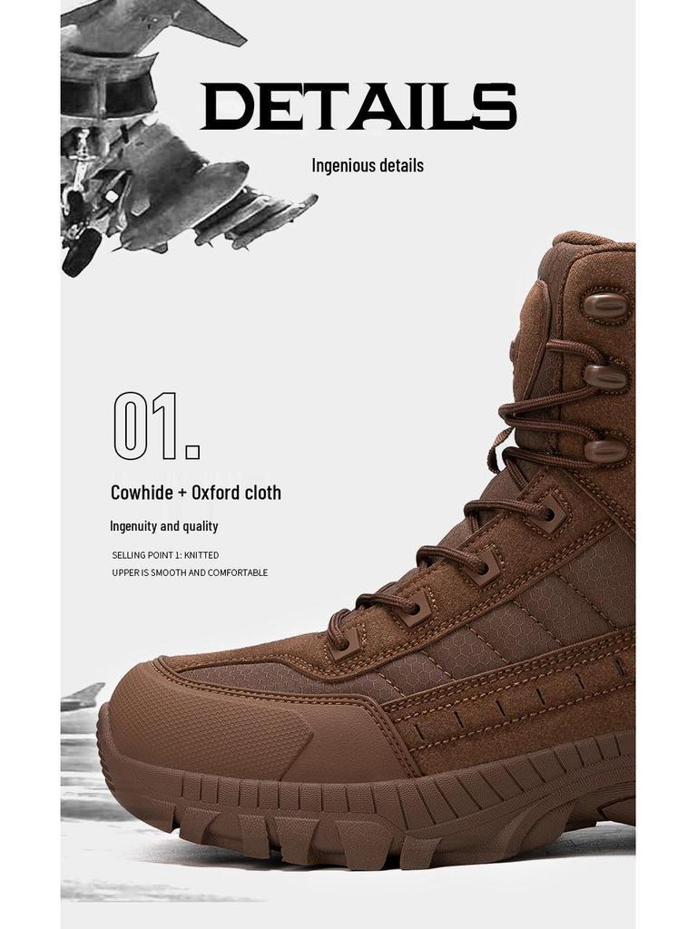 Men's Large Military-Style Outdoor Hiking Boots - Wear-Resistant, Anti-Kick, Ideal for Camping and Sports.