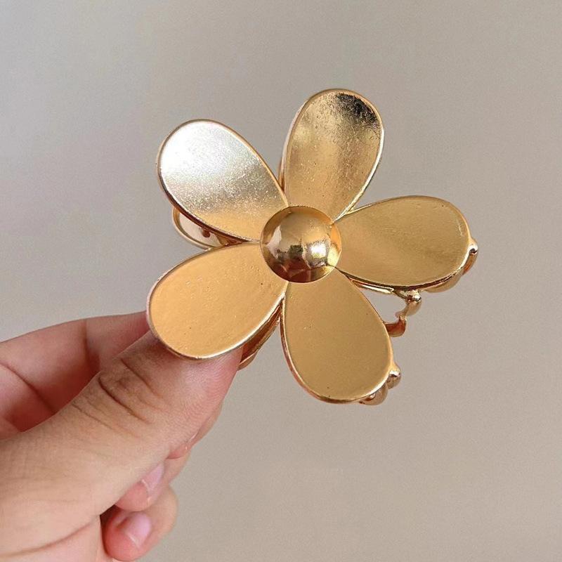 Flower Metal Hair Grab Minimalist Temperament Large Shark Clip Half Zip Hair Clip Gold Clip Alloy Small Hollow Accessories