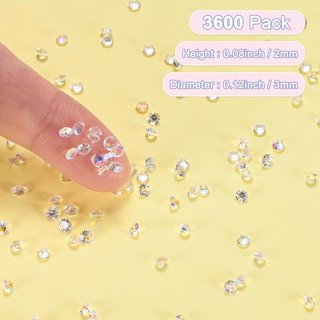 3600-Pack Acrylic Diamonds, 0.12 Inch/3mm Wedding Table Scatter Confetti Crystals for Vase Fillers/Art Craft, Acrylic Diamonds Gems [White AB]