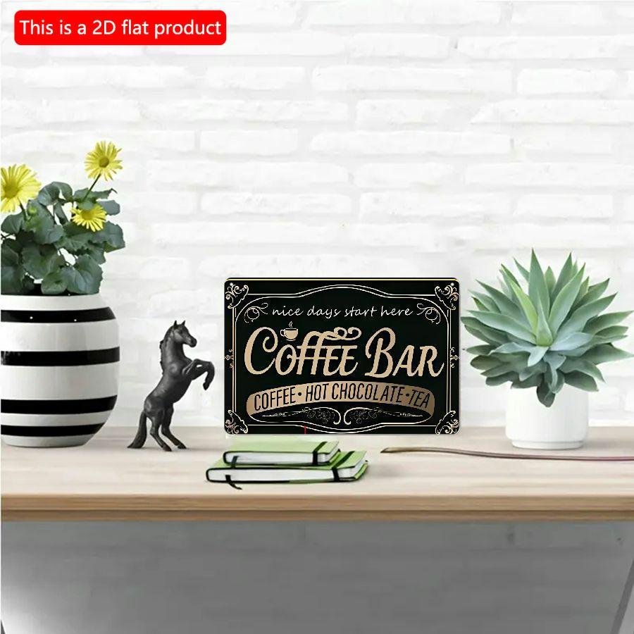 2D Flat Wooden 30*20cm Vintage Coffee Bar Sign - Retro Wall Decor for Kitchen, Home, or Cafe with "Coffee, Hot Chocolate, Tea" Design, Indoor/Outdoor