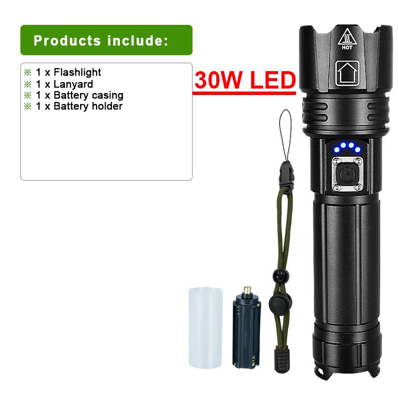 1500M Long Shot Lantern Powerful LED Flashlight USB Rechargeable 30W Torch Portable Outdoor Light Lantern