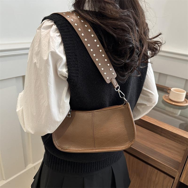 Retro Solid Color Simple Casual New High Fashion Versatile Commuter Shoulder Underarm Messenger Bag Woman