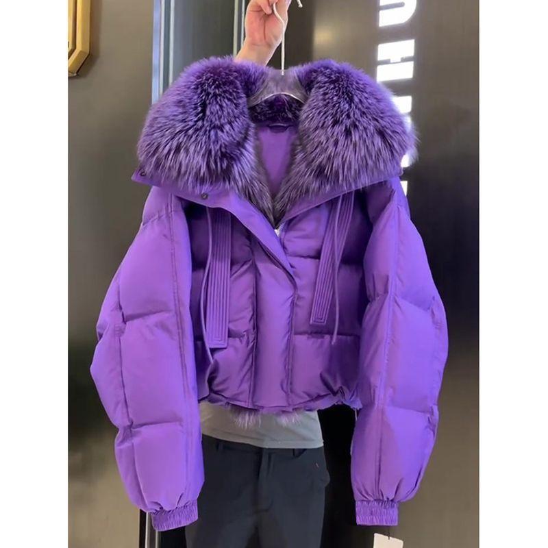 Winter Warm Purple Coat for Women Thick Faux Fur Collar Jacket Cold Weather