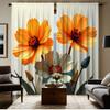 Orange Blue Floral Pattern Curtains Polyester Fabric Suitable Bedroom Living Room Decoration Curtain Machine Washable Ideal For Sitting