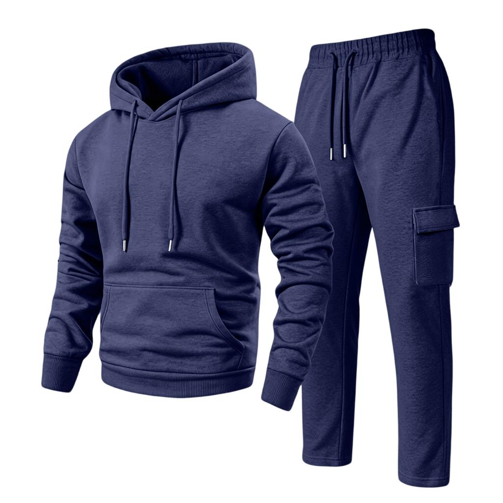 Men's Casual Hooded Zip-Up Jacket and Multi-Pocket Cargo Jogger Pants 2-Piece Set for Outdoor Sports