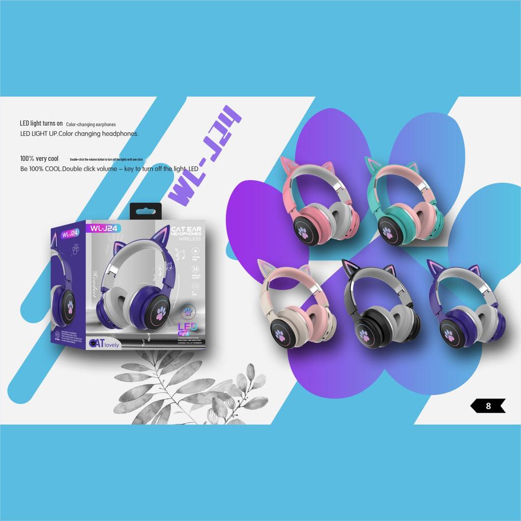 Cat Ear Luminous Bluetooth Headphones for Kids - Universal Compatibility
