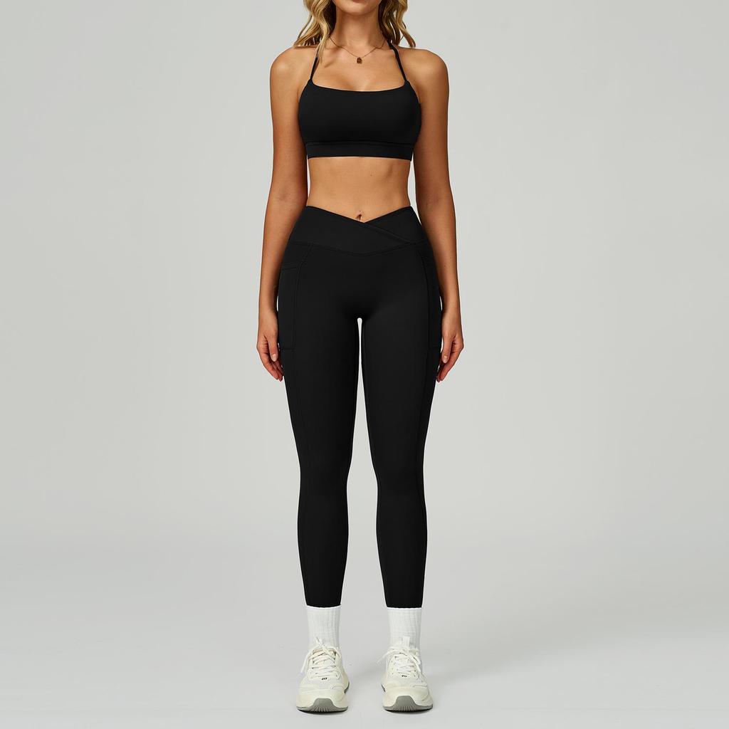 Women's Nude Feeling Yoga Set: High-Waist, Hollow-Back, Tummy Wrap, Tight-Fit for Running and Fitness